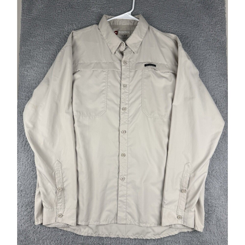 Simms Guide Series Long Sleeve Shirt Mens XL Beige Vented Fishing Hiking UPF